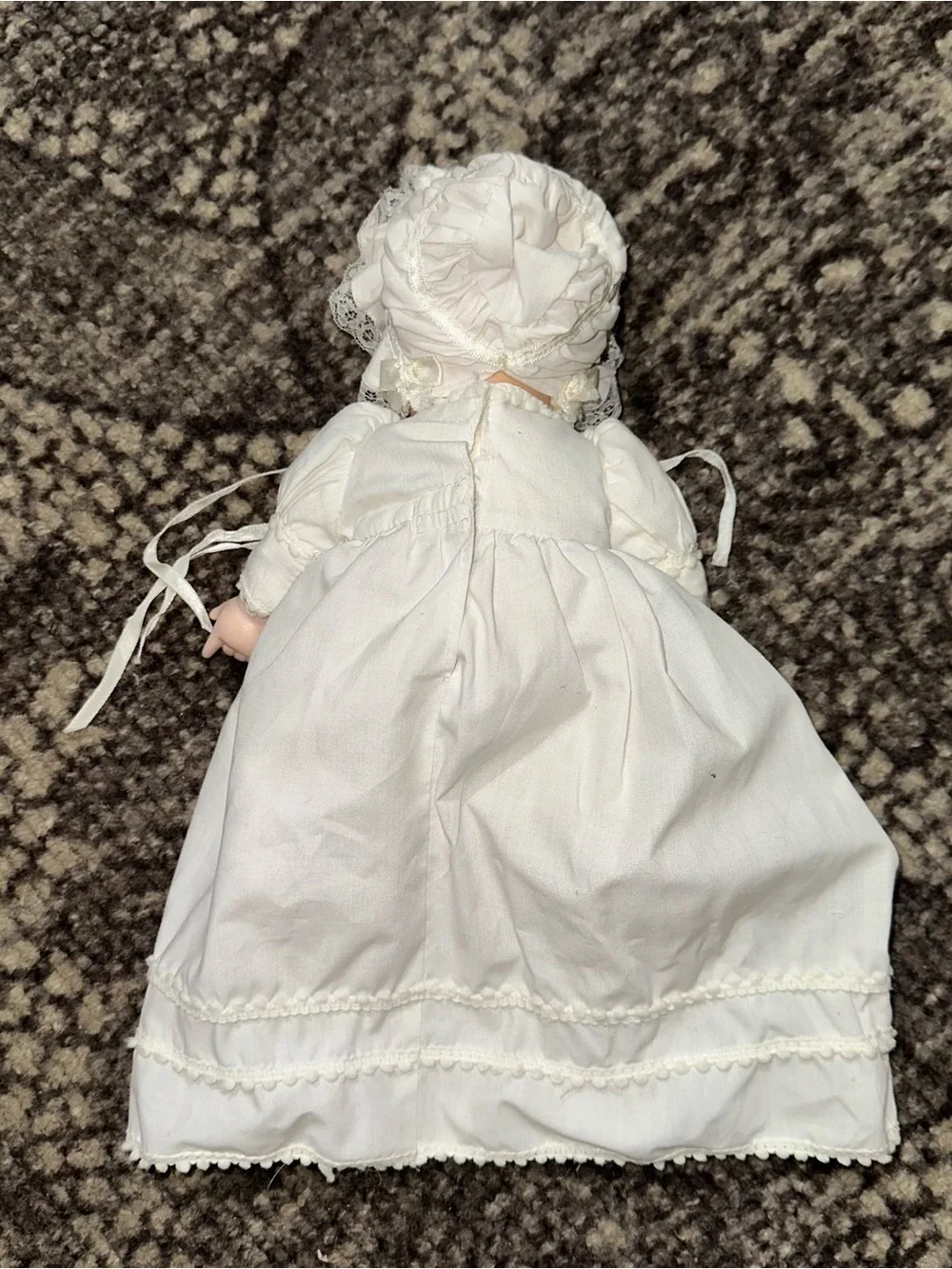 Russ Vintage White Porcelain & Cloth Baby Love Christening Doll with Lace Bonnet